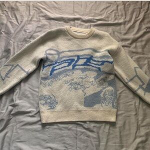 Women's Cream and Blue Crewneck Sweater